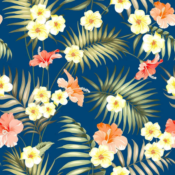 Tropische bloemen en jungle palmen. — Stockvector