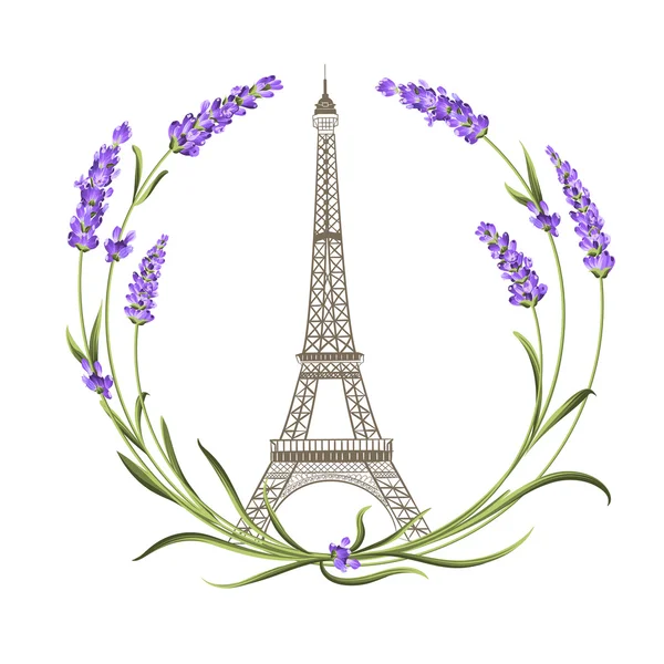 Πύργος του Άιφελ με άνθη λεβάντας. — Διανυσματικό Αρχείο