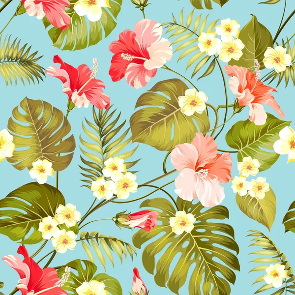 Flores tropicales y palmeras de la selva . — Vector de stock