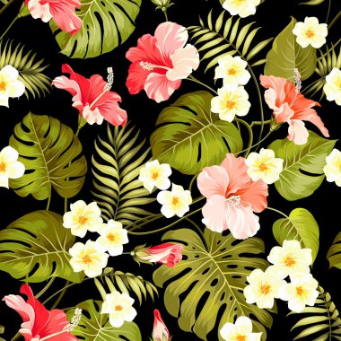 Tropik çiçekler ve orman avuç içi.