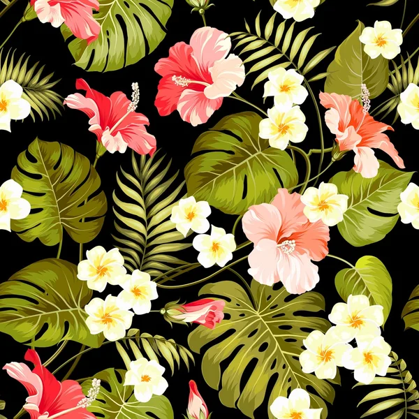 Flores tropicales y palmeras de la selva . — Vector de stock