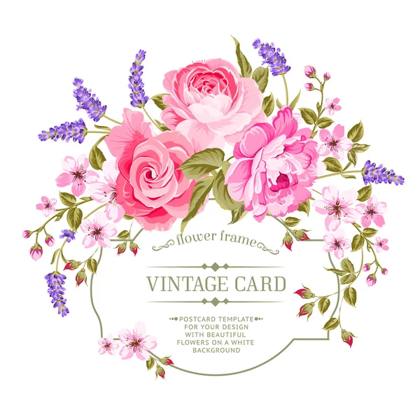 Pink peony vintage label. — Stock Vector