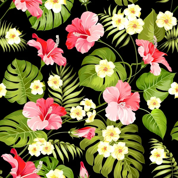 Flores tropicales y palmeras de la selva . — Vector de stock