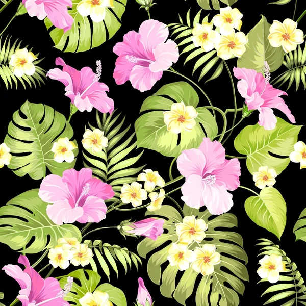 Flores tropicales y palmeras de la selva . — Vector de stock