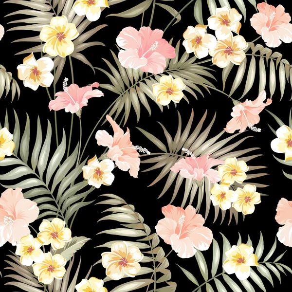 Tropische bloemen en jungle palmen. — Stockvector