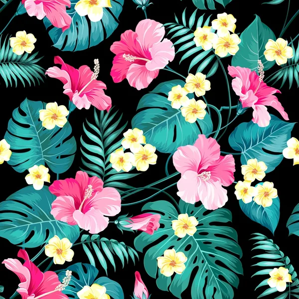 Tropiska blommor och jungle palms. — Stock vektor