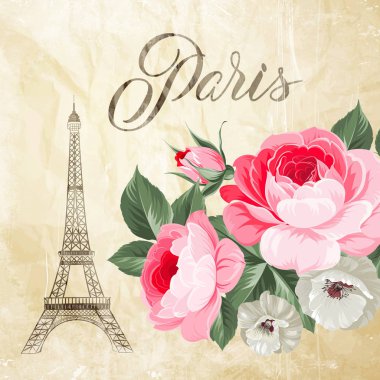 Eyfel Kulesi ile bahar çiçekleri.