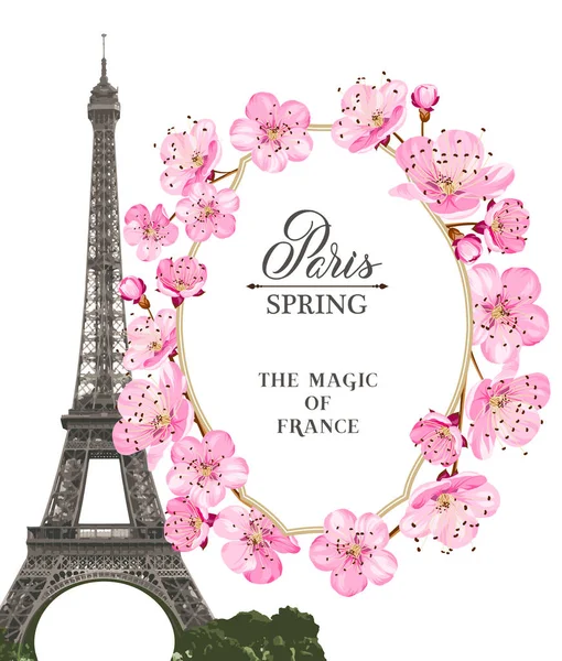 Tour Eiffel et bouquet de tulipes . — Image vectorielle
