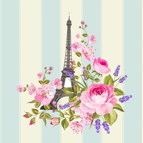 Projeto do cartão postal da torre Eiffel . — Vetor de Stock