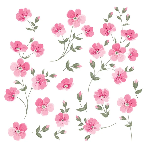 Set of Linen flowers elements. — Stock Vector