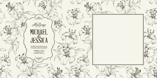 Cartão de casamento com flores de lírio . — Vetor de Stock