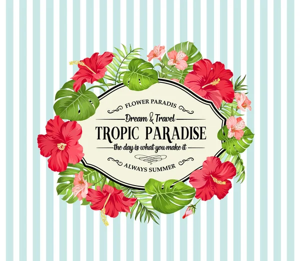 Marco de flores tropicales con lugar para el texto de la tarjeta de invitación . — Vector de stock