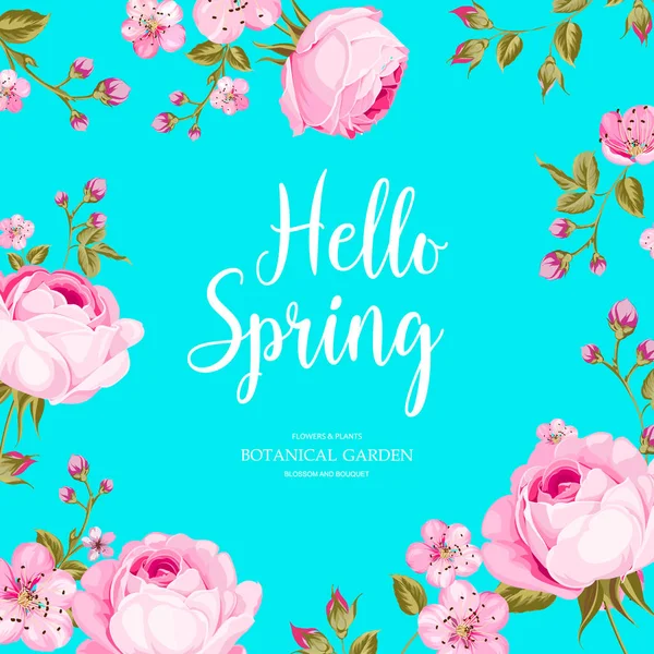 Hola tarjeta de primavera sobre fondo azul . — Archivo Imágenes Vectoriales