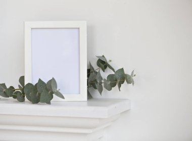 Empty white frame photo mockup template.