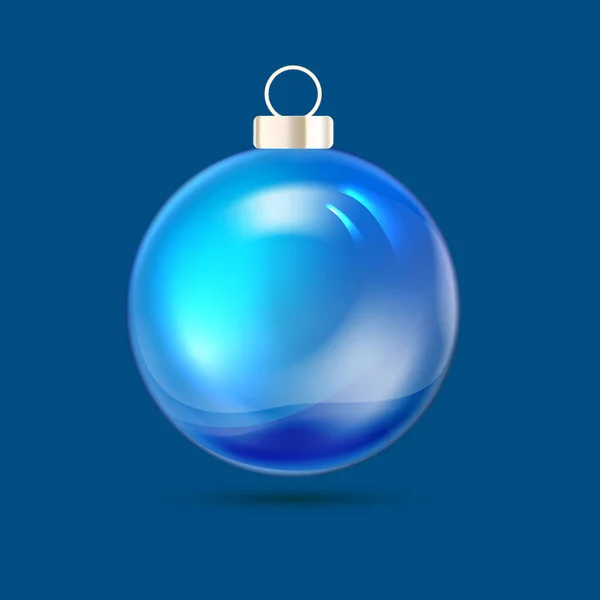 Blå gran leksak God jul kort över blå bakgrund. Gott nytt år mall. — Stock vektor