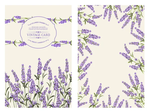 Tarjeta de invitación de matrimonio con signo personalizado y marco de flores. Marco de lavanda para tarjeta provence. Invitación de matrimonio vintage imprimible con flores sobre gris. Etiqueta de signo de lavanda . — Archivo Imágenes Vectoriales