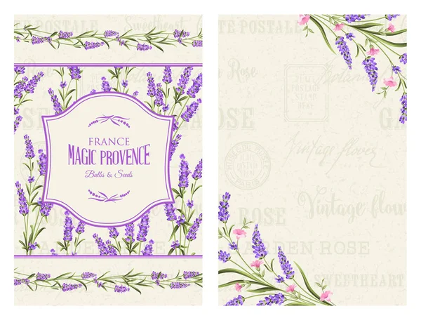 Çiçek çerçevesi ve metin yeri ile Provence tebrik kartı. — Stok Vektör
