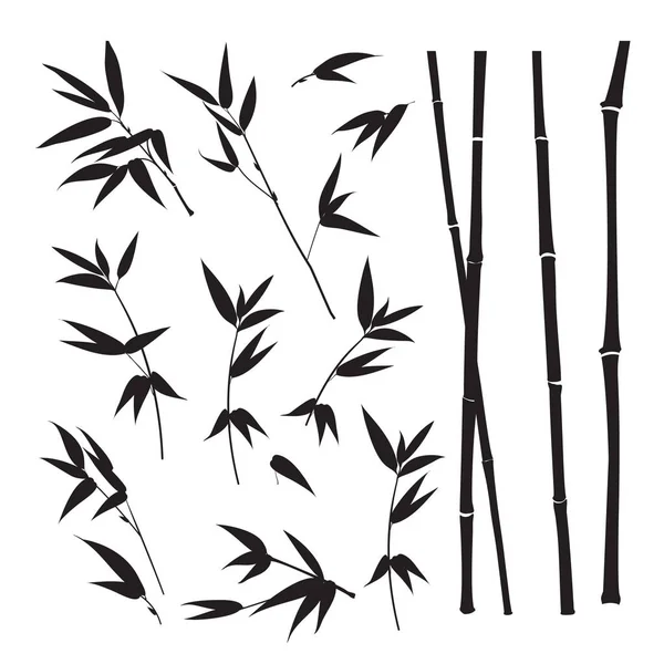 Set of tropical bamboo elements. Collection of palm leaves on a white background. Vector illustration. — ストックベクタ