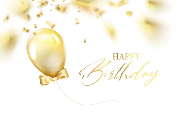 Plantilla de tarjeta de cumpleaños feliz con confeti de lámina dorada y globos de oro brillante. Invitación hecha a mano. Cumpleaños de texto colligáfico aislado sobre blanco . — Archivo Imágenes Vectoriales