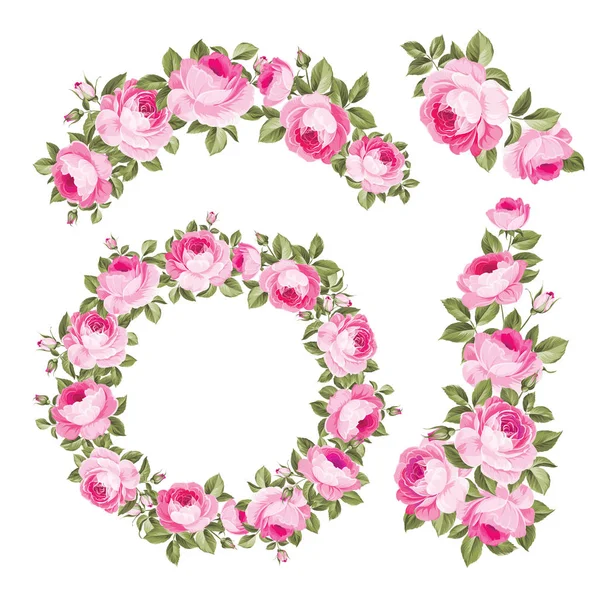 Винтажный венок из цветов на белом фоне. Свадебные розовые цветы. Цветочная коллекция акварелей с подробными ручными розами. Векторный набор цветущих цветов для вашего дизайна . — стоковый вектор