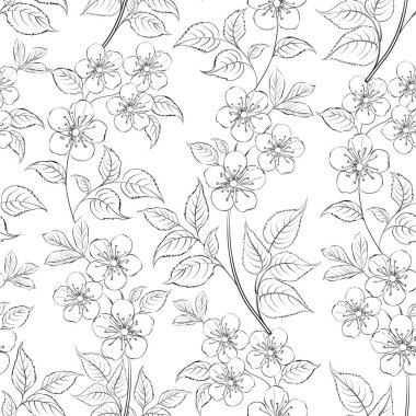 Cherry blossom seamless pattern. Hand drawn spring blossom trees. Floral pattern for wedding invitations, greeting cards, scrapbooking, print, fabric, gift wrap, material, manufacturing.