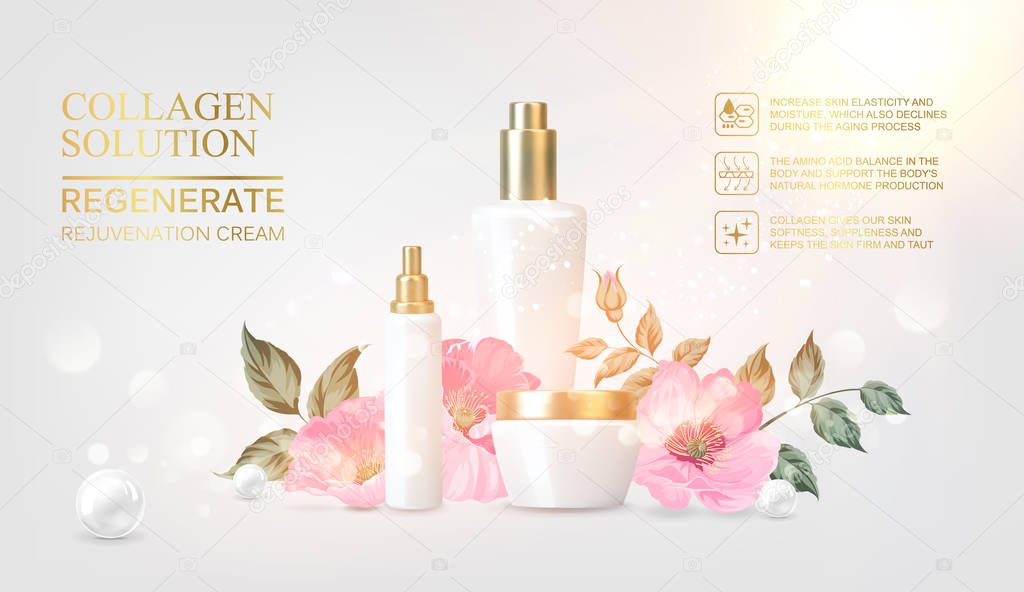 Peony cosmetic label of organic cosmetic and skin care cream. Peonies oil and cream. Moisturizer with Vitamins and Regenerate Cream containes rose essence. Beauty skin care design over pink