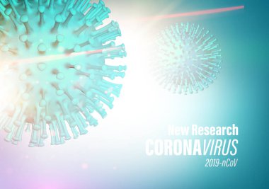 Covid-2019 mavi bilim geçmişi. 2019-NCoV virüsü. Coronavirus 'un bilimsel çizim modeli. Vektör illüstrasyonu