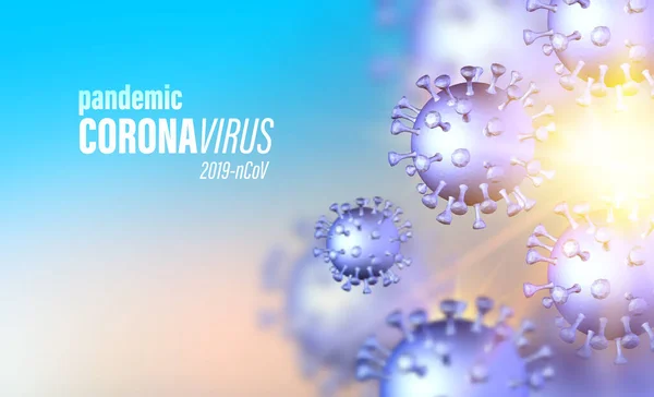 Covid-19 je rychle rostoucí globální pandemie. Koronavirus zjevné příznaky onemocnění lékařské ilustrace. Zůstaň doma pro svůj sejf. Počítačový model viru 19-nCov. — Stockový vektor