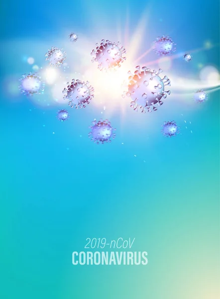 Snabbväxande global pandemi. Coronavirus element som flyger på blixtstrålar, vertikal illustration. Stanna hemma för ditt kassaskåp. Datormodell för virus. — Stock vektor