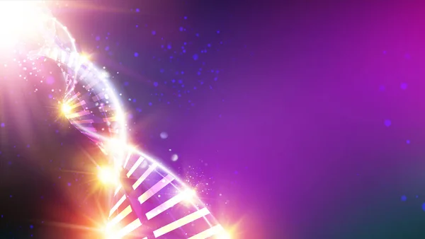 Иллюстрация молекулы ДНК. Фиолетовый фон с геномом ДНК . — стоковый вектор