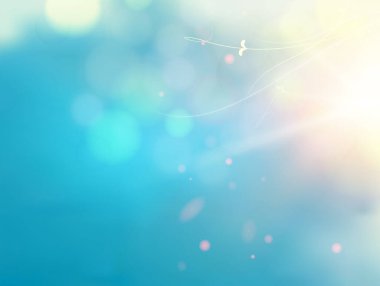 Mavi ışıklar arka plan. Açık mavi arkaplanda Bokeh ve lens parlamaları.