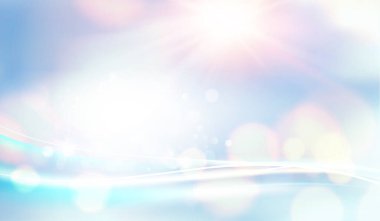 Mavi ışıklar arka plan. Bokeh ve lens açık mavi gökyüzü arkaplanında parlar.