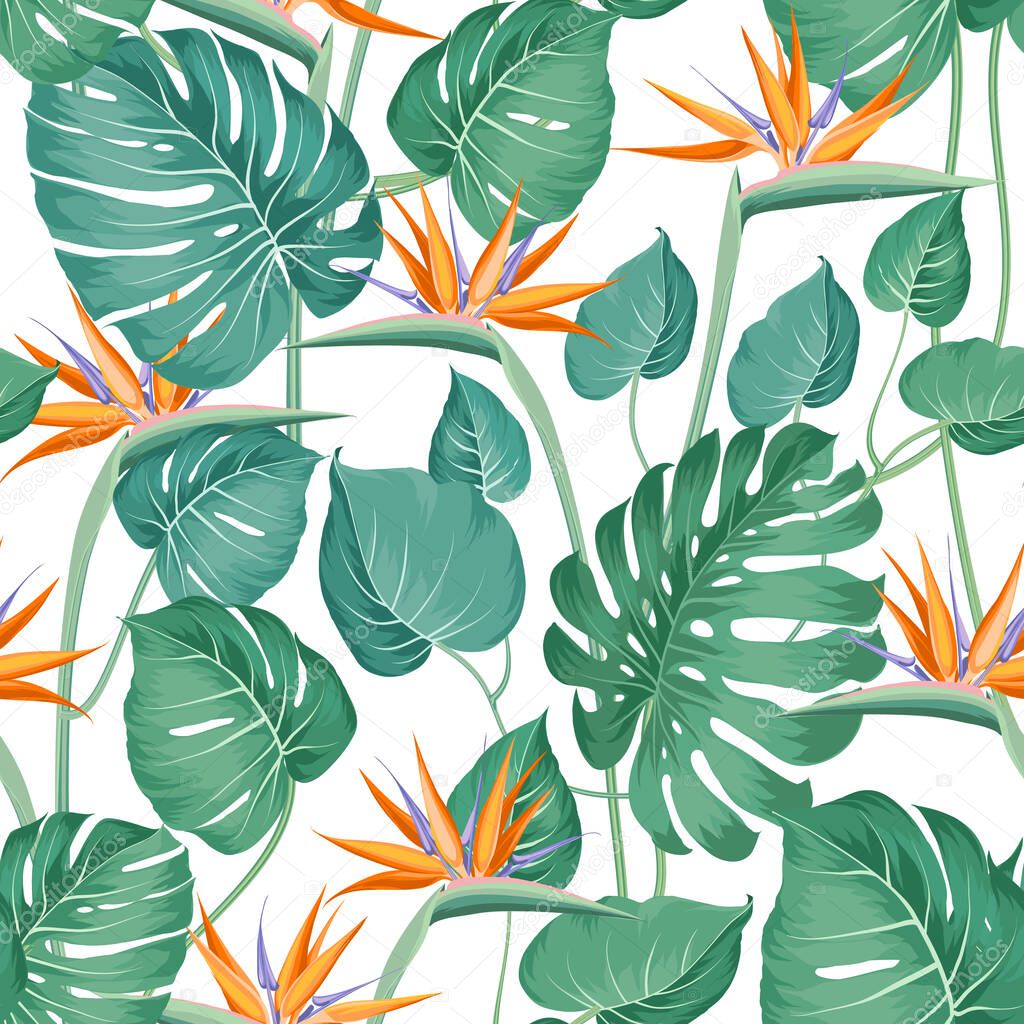 Blossom flowers for seamless pattern background. Tropical flower fashion pattern. Tropic flowers for nature background.