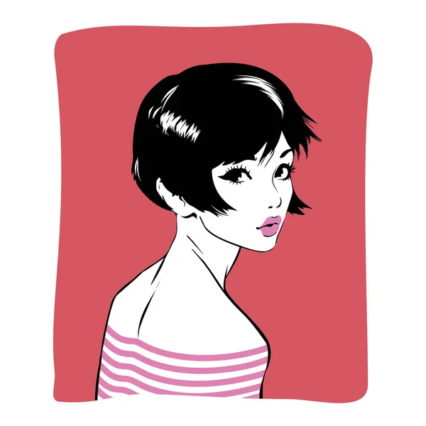 Mujer Joven Dibujada Mano Sobre Fondo Rojo Mujer Moda Mira — Vector de stock