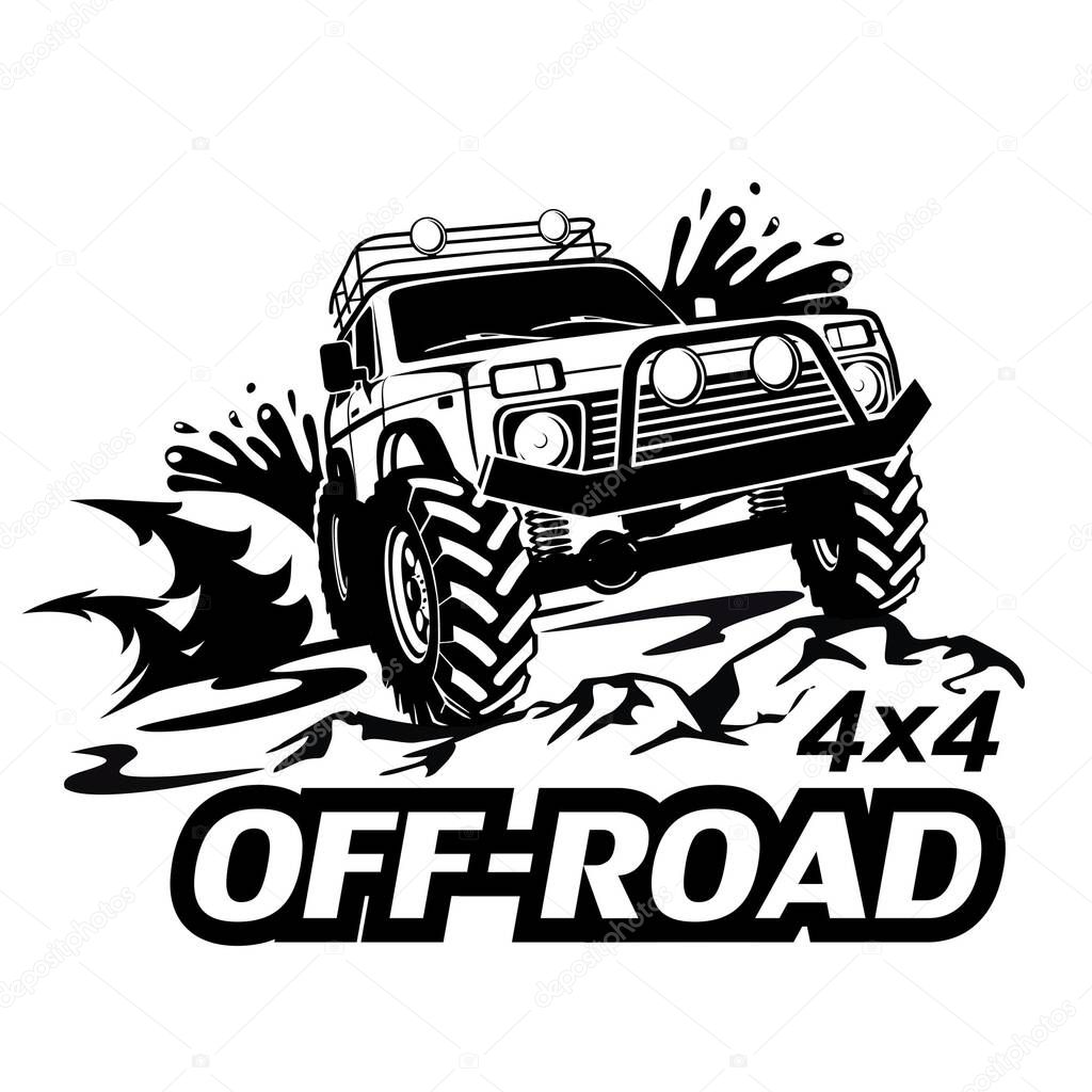 Offroad car 4x4. Monochrome template for labels, emblems, badges or logos.