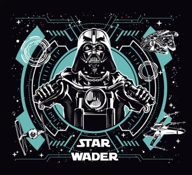 Darth Vader. Yıldız Savaşları. Uzay motosikleti. Darth Vader motosiklette.