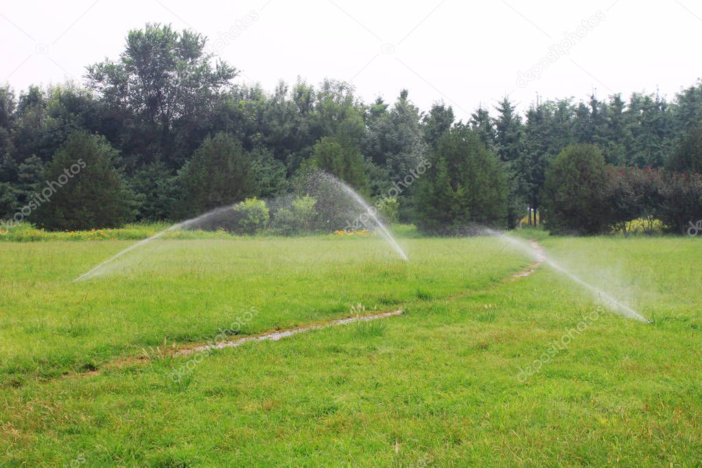 the Water spray in great meadow with water sprinkler