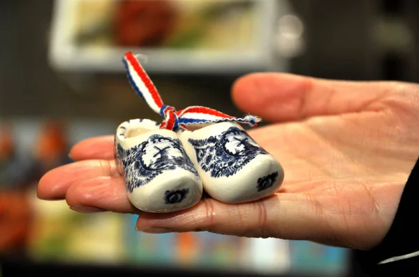 Traditionele Nederlandse schoenen gemonteerd op houten muur — Stockfoto