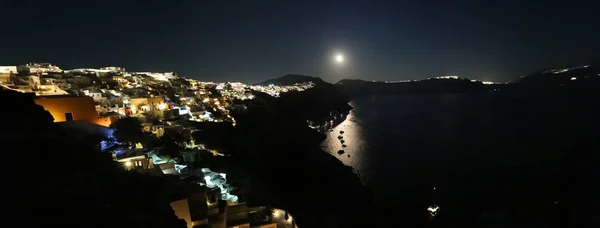 Panoramic view of Oia Santorini Greece at night scene