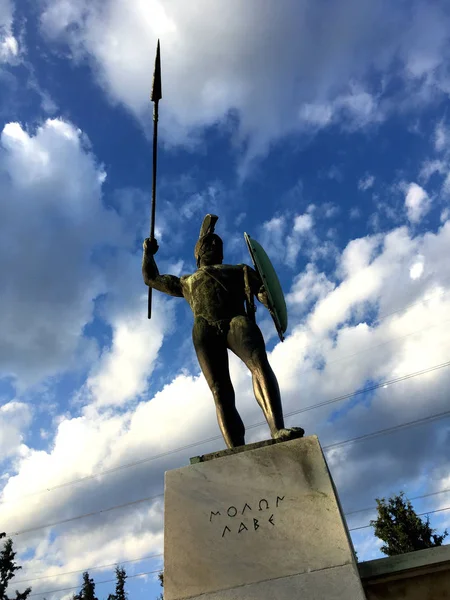 Thermopylen, Griechenland - Dezember 2017: Leonidas-Statue am Denkmal für die 300 Spartaner, Thermopylen, Pthiotis, Griechenland. — Stockfoto