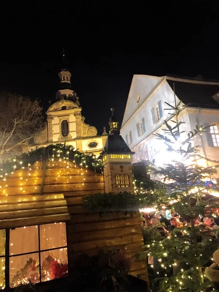 Speyer Niemcy 2017 grudnia 1st-Christmas rynku w Speyer Cathedral nocą — Zdjęcie stockowe