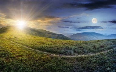 bir çayır yamaca yol