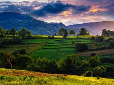 Tarımsal alanların hills adlı gündoğumu