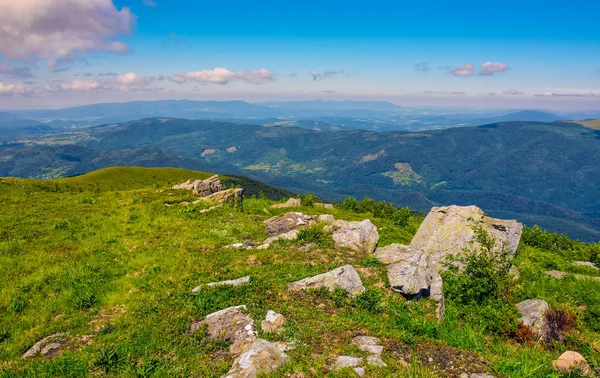 Louka s balvany v Karpatských horách v létě — Stock fotografie