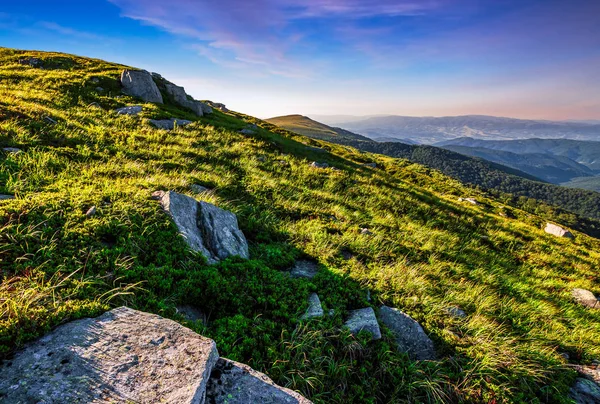 Ladera con rocas en las montañas de los Cárpatos en verano — Foto de Stock