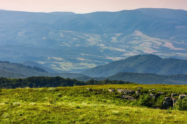 Yaz aylarında Karpat Dağları'nda kayalar ile çayır