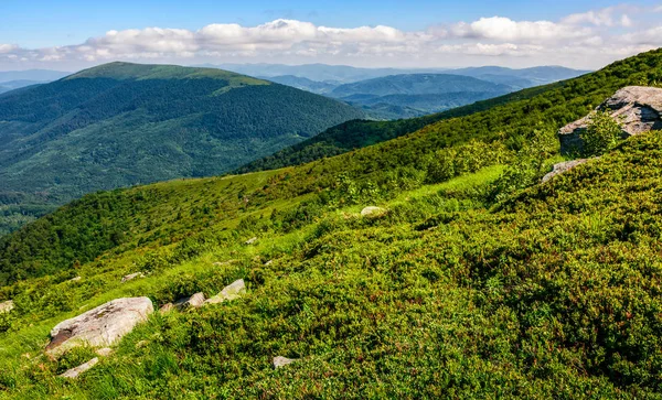 Rocas enormes en el prado en la cima de la cresta de la montaña — Foto de Stock