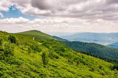 Runa dağ sırtı yeşil çimenli eğimi