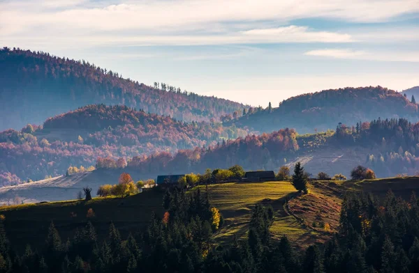 Χωριό στην κορυφή ένα χορτώδους βουναλάκι το φθινόπωρο — Φωτογραφία Αρχείου
