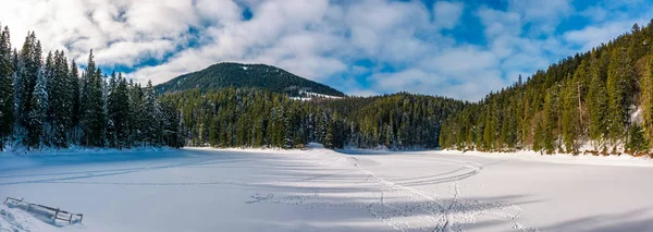 Panorama do lago Synevyr no inverno — Fotografia de Stock